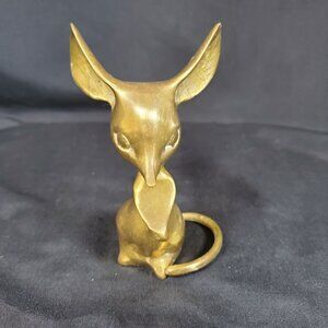 VTG Solid Brass Mouse Figurine | Mid Century Brass Animal Sculpture | Whimsical